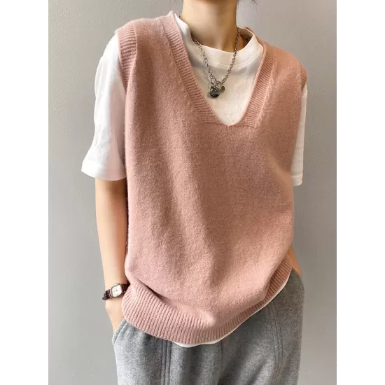 Simple 9 Colors V-Neck Loose Sleeveless Vest