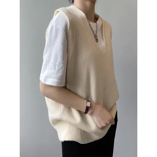 Simple 9 Colors V-Neck Loose Sleeveless Vest