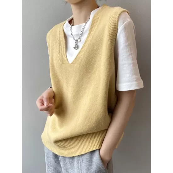 Simple 9 Colors V-Neck Loose Sleeveless Vest