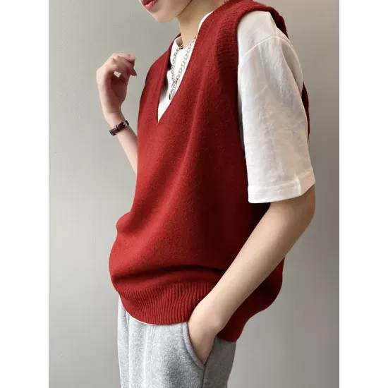 Simple 9 Colors V-Neck Loose Sleeveless Vest