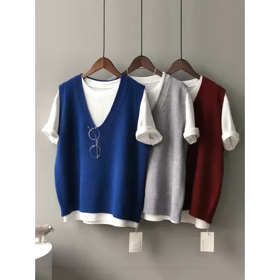 Simple 9 Colors V-Neck Loose Sleeveless Vest