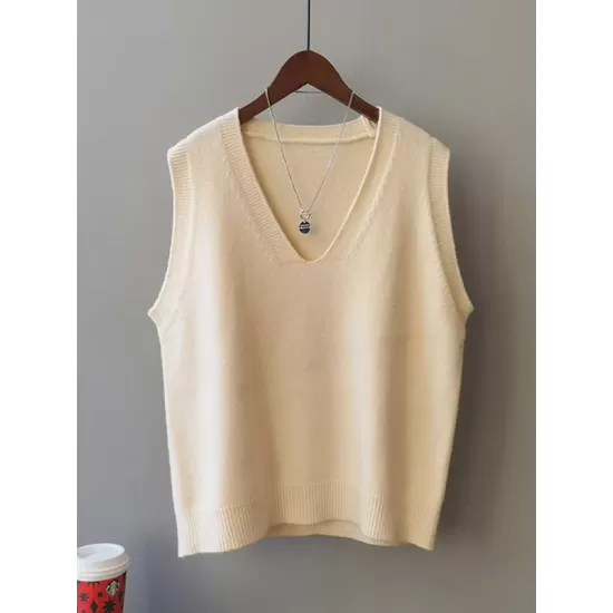 Simple 9 Colors V-Neck Loose Sleeveless Vest