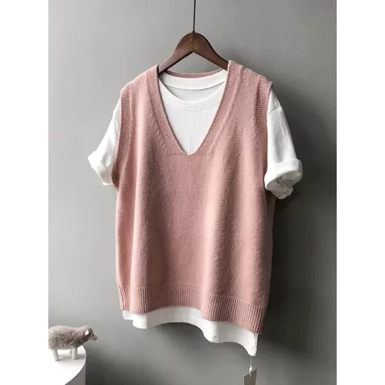 Simple 9 Colors V-Neck Loose Sleeveless Vest