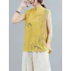 Artistic Retro Chinese-Style Printed Buttoned Stand Collar Sleeveless Vest