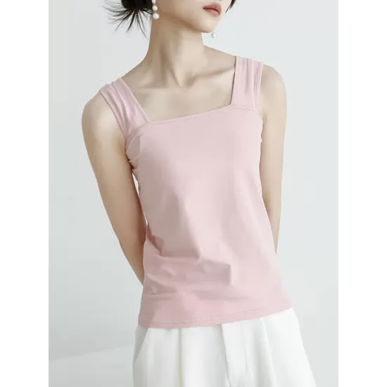 Casual Simple 6 Colors Square-Neck Sleeveless Vest