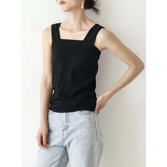 Casual Simple 6 Colors Square-Neck Sleeveless Vest