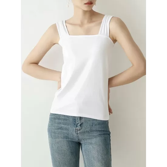 Casual Simple 6 Colors Square-Neck Sleeveless Vest