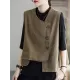 Vintage Asymmetric Solid Color Buttoned Vest Top