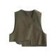 Vintage Asymmetric Solid Color Buttoned Vest Top