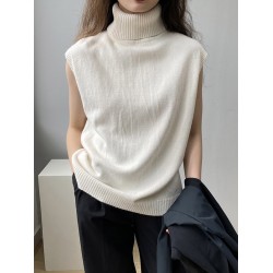 Simple Loose Solid Color High-Neck Knitting Vest Top