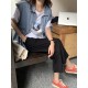 Simple Split-Joint Solid Color Denim Vest Outerwear