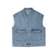 Simple Split-Joint Solid Color Denim Vest Outerwear