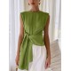 Loose Sleeveless Asymmetric Knot Solid Color Round-Neck Vest Top