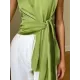 Loose Sleeveless Asymmetric Knot Solid Color Round-Neck Vest Top