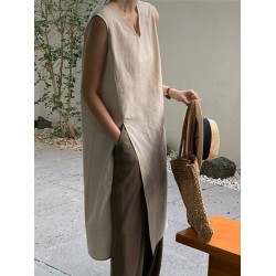 Solid Color Split-side Loose Sleeveless V-neck Vest Top