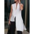 Irregular Clipping Loose Solid Color Split-Front Split-Side Deep V-Neck Vest Top