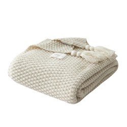 Tassel Solid Beige Grey Coffee Throw Blanket