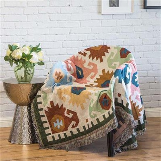 Rectangle Geometry Thread Decorative Sofa Blanket