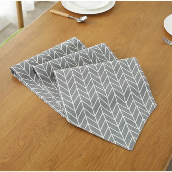 Geometric Printed Linen Cotton Thick fabric Grey Table Flag Table Runner Modern