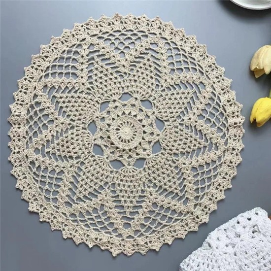 40CM Round Luxury Cotton Crochet Flowers Placemat