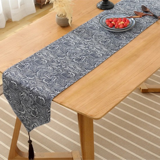 Table Runner Classical Navy Blue Burlap Linen Table Dining Room