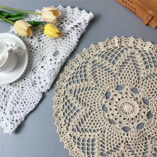 40CM Round Luxury Cotton Crochet Flowers Placemat