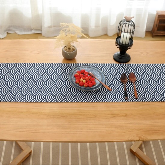 Table Runner Classical Navy Blue Burlap Linen Table Dining Room