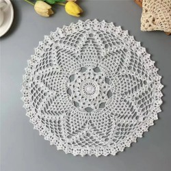 40CM Round Luxury Cotton Crochet Flowers Placemat