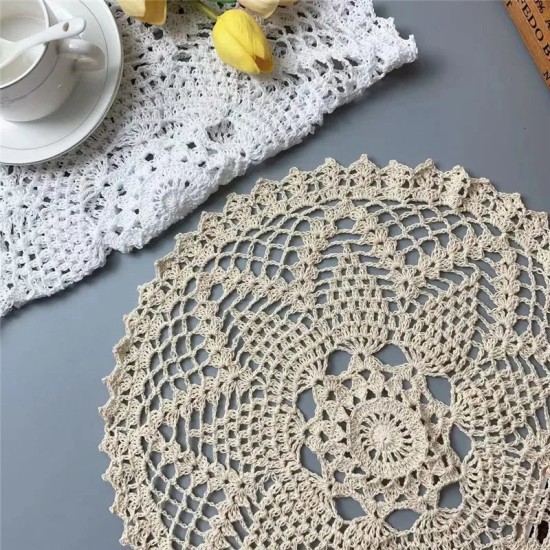 40CM Round Luxury Cotton Crochet Flowers Placemat