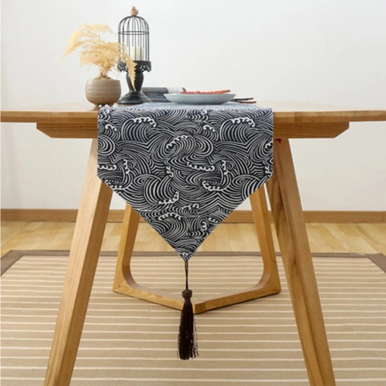 Table Runner Classical Navy Blue Burlap Linen Table Dining Room