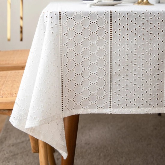 French embroidery white Cotton Tablecloth Table Cover