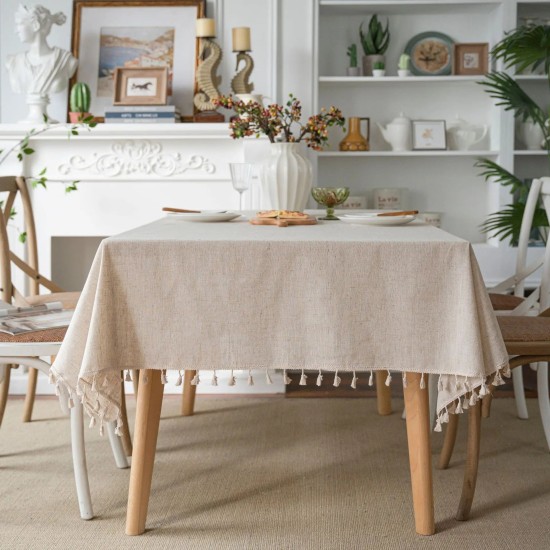 Linen blend Tablecloth Rectangle Tassel Table  Decoration