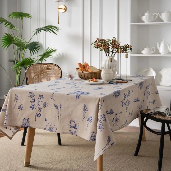 Cotton Linen Printed Pine Rectangular Fitted Tablecloth