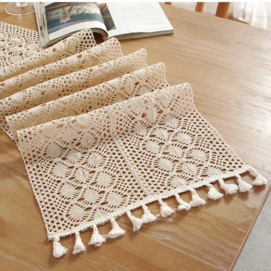 Crochet Tassel Table Runner Blende Fabric for Kitchen