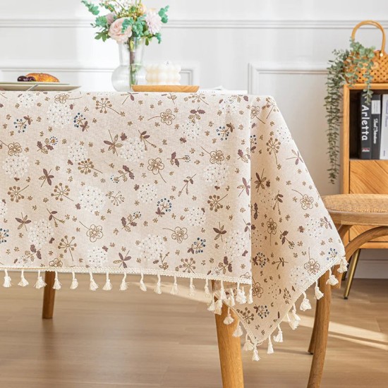 Cotton With Tassel Rectangular Table Cloth Printing Flower