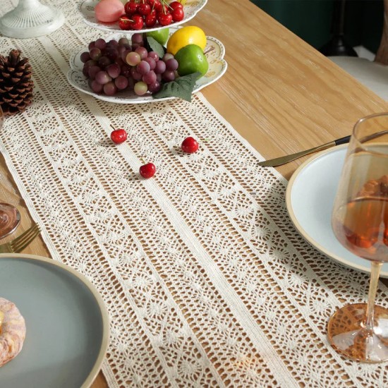 Crochet Tassel Table Runner Blende Fabric for Kitchen