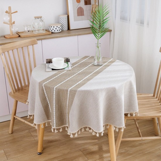 Round Tablecloths with lace 150cm Striped Table Cloth Cotton