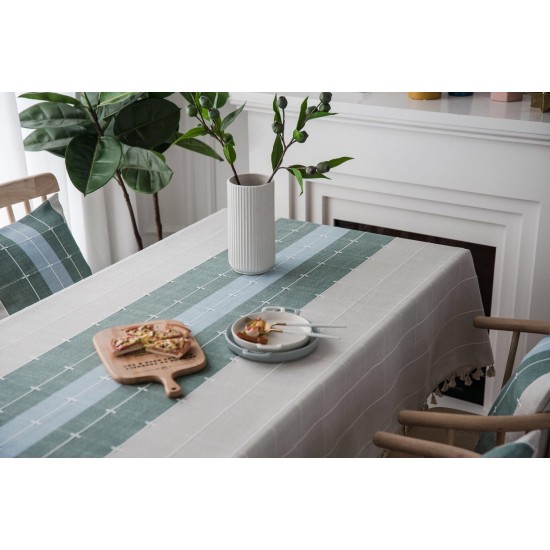 Plaid cotton Linen Tablecloth With Tassel Waterproof