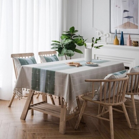 Plaid cotton Linen Tablecloth With Tassel Waterproof