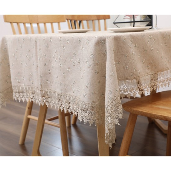 Embroidered Floral Table Cloth Rectangular Tablecloth