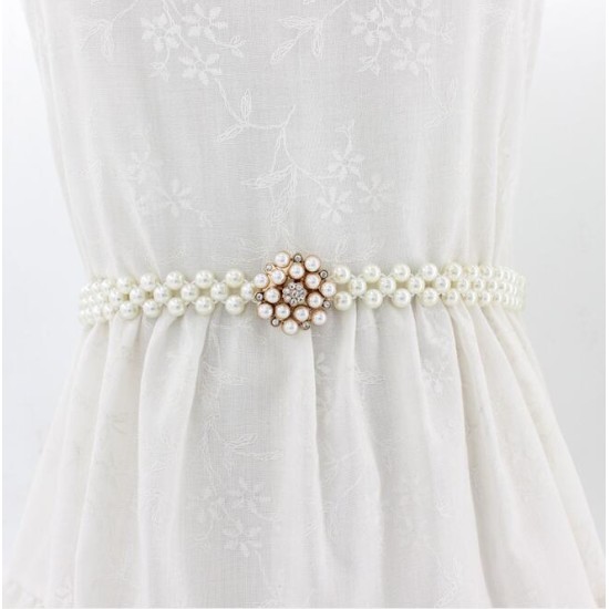 Pearl Belt Waist Belt Elastic Buckle Pearl Chain Belt