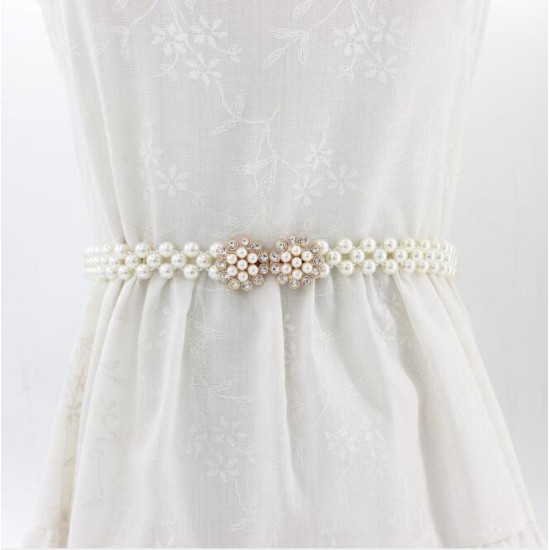 Pearl Belt Waist Belt Elastic Buckle Pearl Chain Belt