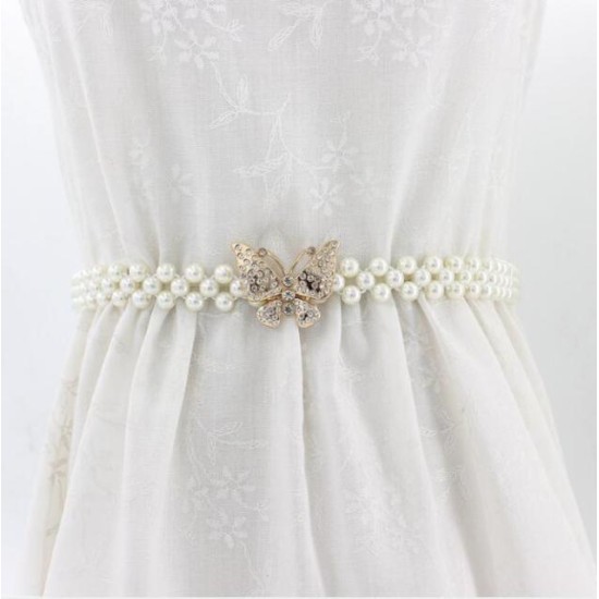 Pearl Belt Waist Belt Elastic Buckle Pearl Chain Belt