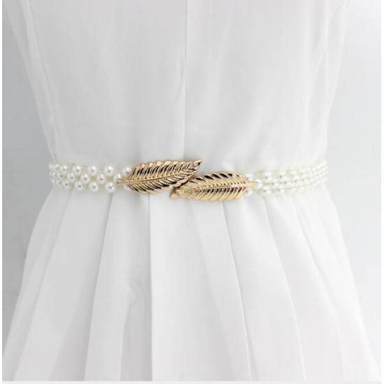 Pearl Belt Waist Belt Elastic Buckle Pearl Chain Belt