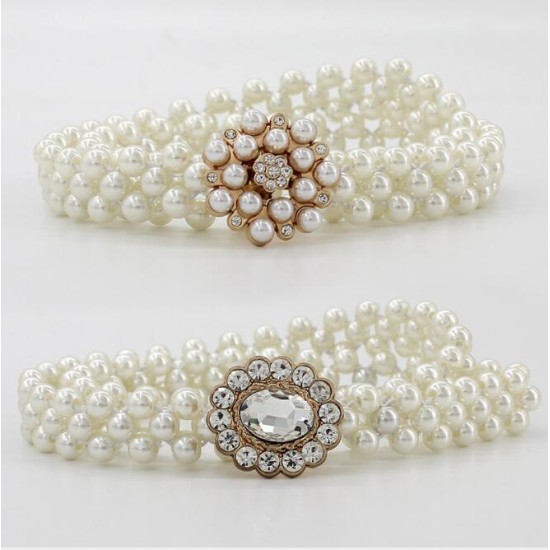 Pearl Belt Waist Belt Elastic Buckle Pearl Chain Belt