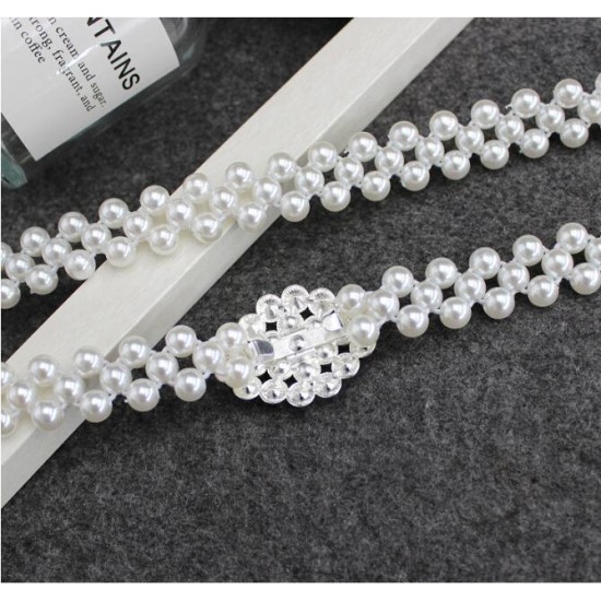 Pearl Belt Waist Belt Elastic Buckle Pearl Chain Belt